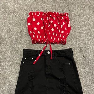 Stretchy red polka dot tube top